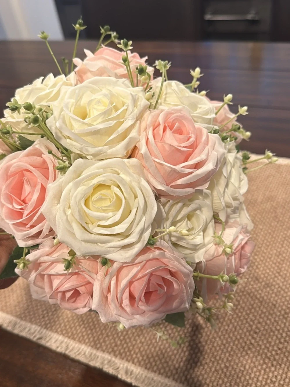 Artificial Rose Bouquet in Blush Pink and Cream - Classic Home Accent